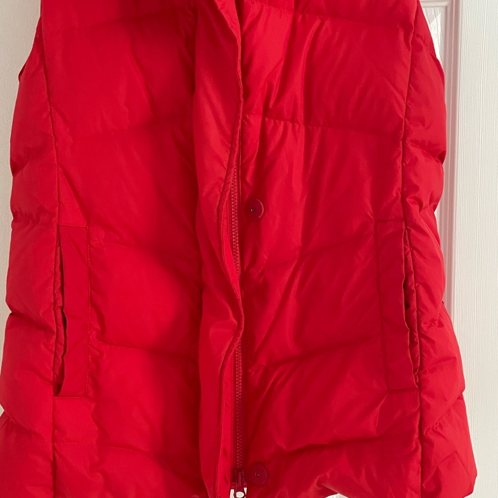Eileen Fisher Weather Resistant High Collar Down Vest Red Winter Puffer - Picture 3 of 9
